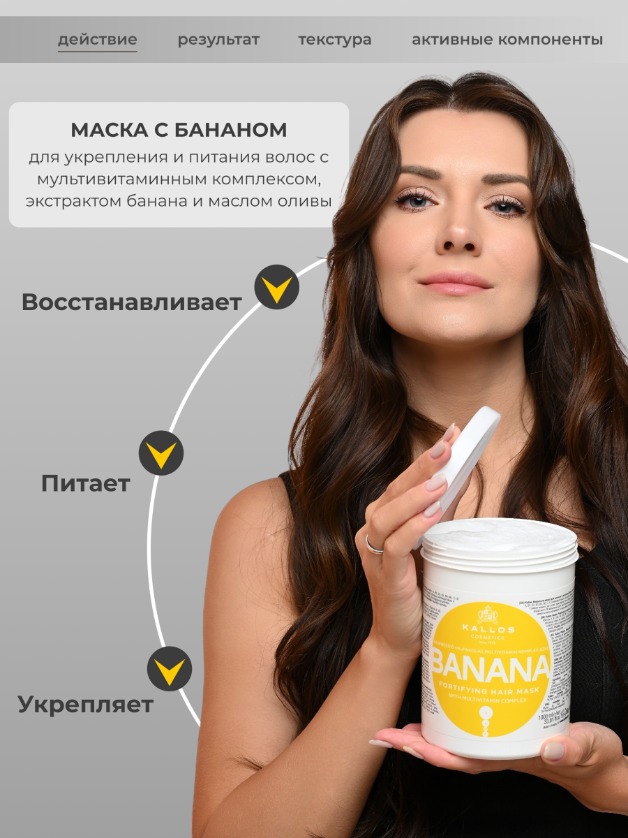 KJMN "BANANA" Банановая укрепляющая маска для волос Kallos с мультивитаминным комплексом